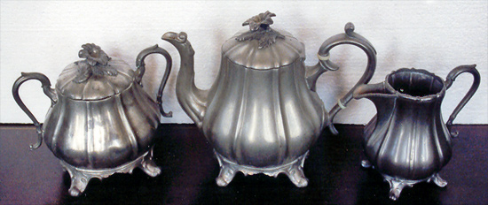 #102. THREE PIECE PEWTER SET BY REED & BARTON